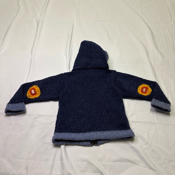2/$20 Handmade Boys 4 Wool Sweater Full Zip Hooded Train Choo Blue Chunky Knit - Picture 6 of 9